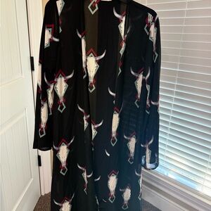 Berry N Cream Black Sheer Kimono with Skull Motif